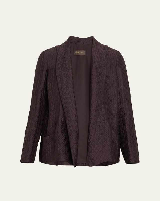 Annie Open-Front Fluid Diamond Cloquet Silk Jacket